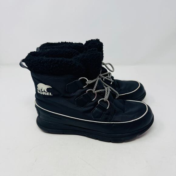 Sorel Black Winter Snow Boots Size 7.5 Lace Up Faux Fur Lined Waterproof - Picture 5 of 14